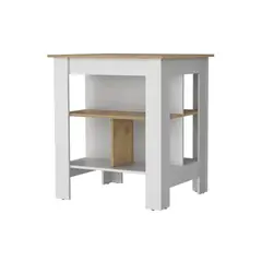 FMFURNITURE - Isla De Cocina 2 Puertas Fm-004B Blanco Y Café Claro