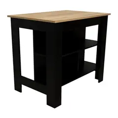 FMFURNITURE - Isla De Cocina 103x70x90 Cm Fm-009B Negro Y Café Claro