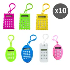 GENERICO - Pack x10 Mini Calculadoras de Bolsillo con Llavero - Modelo aleatorio
