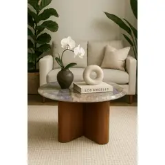 GENERICO - Mesa de Centro Redonda de Mármol Aurora Imperial Noel Deco