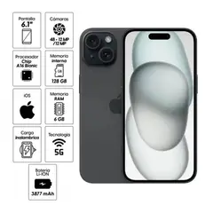 APPLE - IPhone 15 128GB - Negro 5G