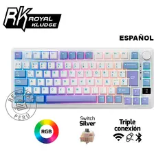 ROYAL KLUDGE - Teclado Mecánico RK M75 75% RGB K Silver Switch Taro Milk
