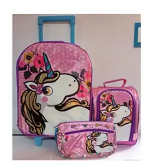 KIDDO - MOCHILA CON RUEDAS DE UNICORNIO +LONCHERA + CARTUCHERA