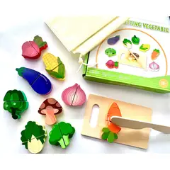 GENERICO - JUGUETE DIDÁCTICO MADERA MONTESSORI APRENDO A CORTAR VERDURAS