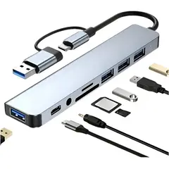 GENERICO - HUB DOBLE CONEXION 8 EN 1 USB Y TIPO C