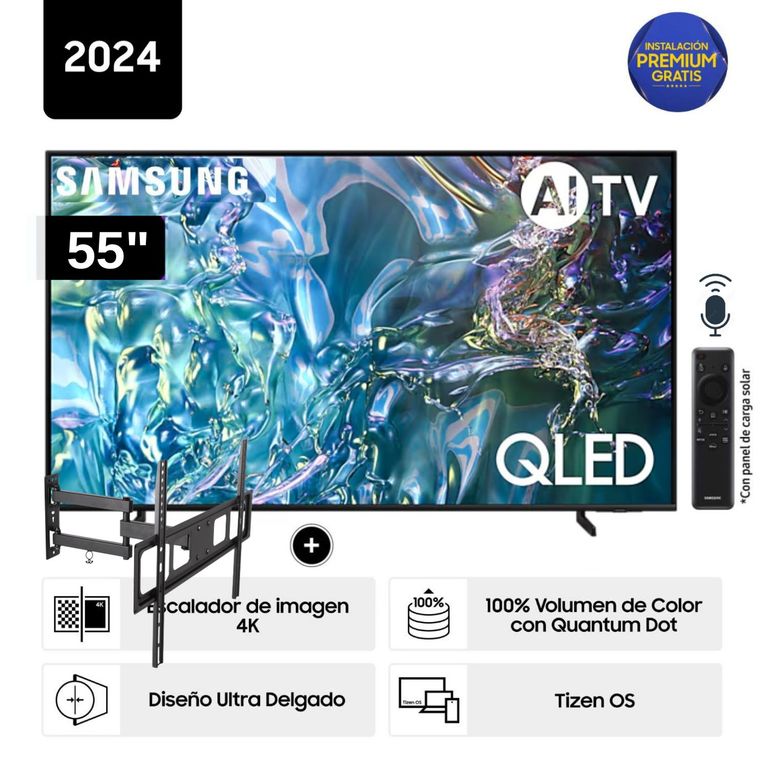 Televisor QLED Tizen OS Smart Tv 55 4K QN55Q60 + Rack Giratorio