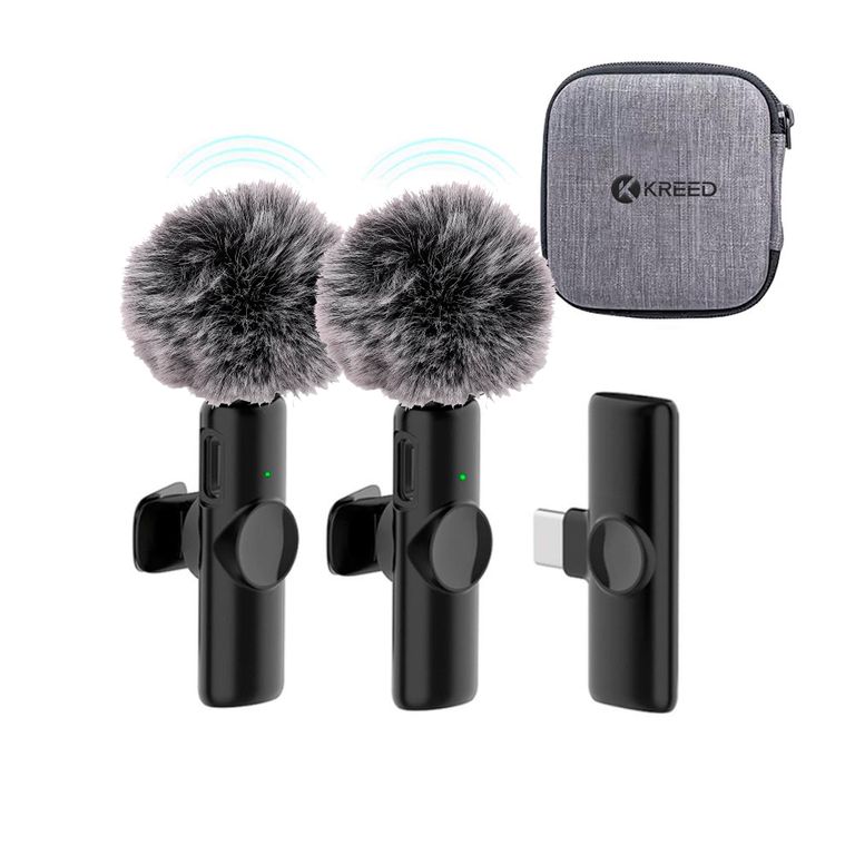 Micrófono Solapero Inalámbrico DUAL Tipo C con filtro antiviento K11