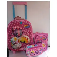SHOPKINS - MOCHILA CON RUEDAS + LONCHERA Y CARTUCHERA