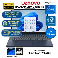 LENOVO - Laptop Ideapad Slim 3 15IRH10 Intel Core i7 -RAM 24 GB SSD 1TB 15.3" Wuxga Windows 11 PRO