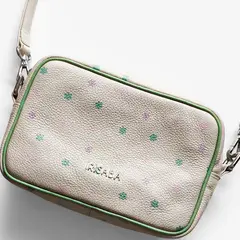 IRISABA - CARTERA DE CUERO PARA MUJER MAGNOLIA VAINILLA CON VERDE MENTA
