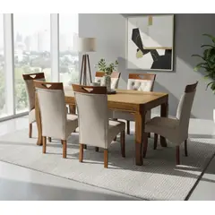 ALTO HOGAR - Juego De Comedor Almendra 6 Sillas Beige Madera Tornillo