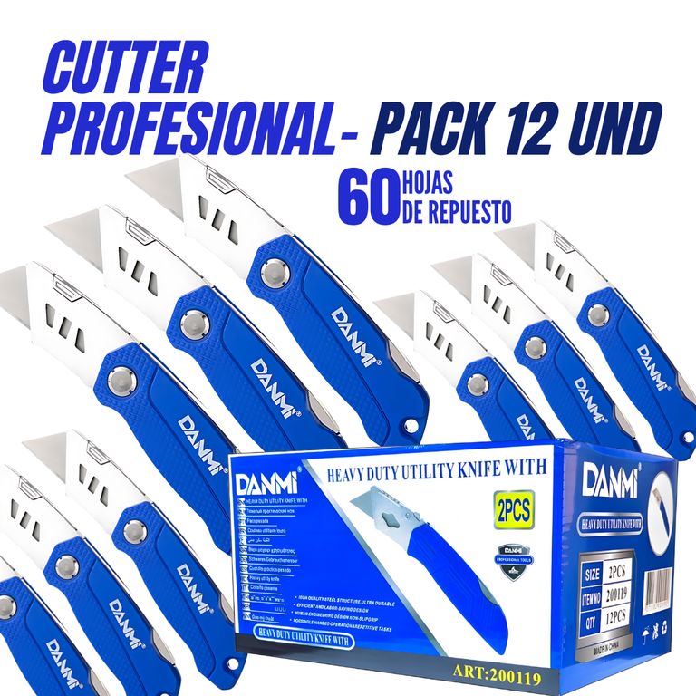 PACK 12 CUTTER CUCHILLA PROFESIONAL PLEGABLE 18MM + 5 HOJAS RESPUESTO