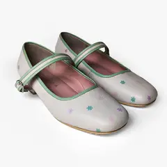 IRISABA - BALERINAS DE CUERO MAGNOLIA VAINILLA CON VERDE MENTA