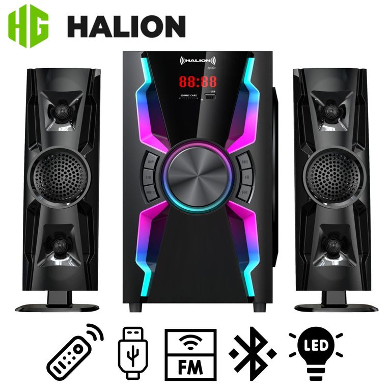 Parlante HA-F55 Spider 2.1 Bluetooth Subwoofer 6,5″ Luces LED