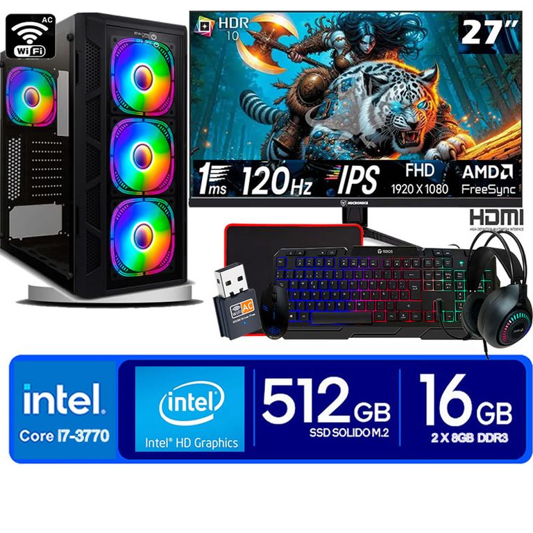 Computadora Pc Core i7 3770 Monitor 27 fhd' RAM 16 GB SSD 500 GB wifi