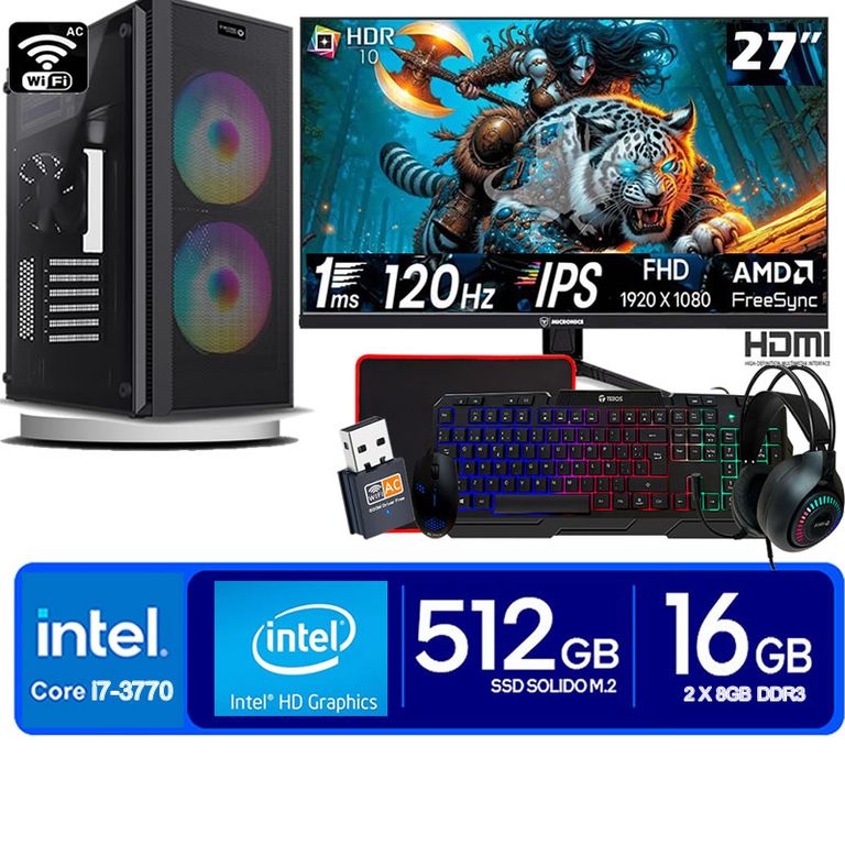 Computadora Pc Core i7 3770 Monitor 27 fhd' RAM 16 GB SSD 500 GB wifi