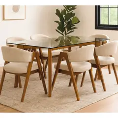 ALTO HOGAR - Juego De Comedor Renatta 6 Sillas Crema Madera Tornillo