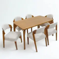 ALTO HOGAR - Juego De Comedor Vaneska 6 Sillas Crema Madera Tornillo