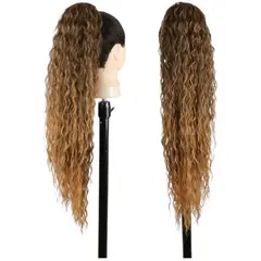 GENERICO - EXTENSIONES DE COLA DE FIBRA FUTURA BRAZILIAN DE 71CM DE LARGO Y 152GR CON 2 CLIP Y LIGA AJUSTABLE - RUBIO MEDIANO CALIDO CON BALAYAGE MIEL