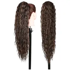 GENERICO - EXTENSIONES DE COLA DE FIBRA FUTURA BRAZILIAN DE 71CM DE LARGO Y 152GR CON 2 CLIP Y LIGA AJUSTABLE - CASTAÑO CON MECHAS CENIZOS