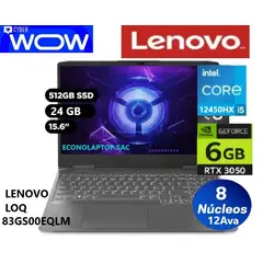 LENOVO - GAMER	LOQ 15IAX9 83GS00EQLM Intel Core I5 12450HX RTX3050 24GB RAM 512GB SSD