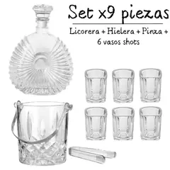 GENERICO - Whisquera Licorera Vidrio Labrado Set x 9 Piezas