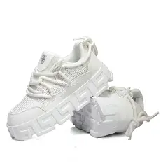 DANWEILE - Zapatos casuales de suela gruesa de moda para hombre Blanco