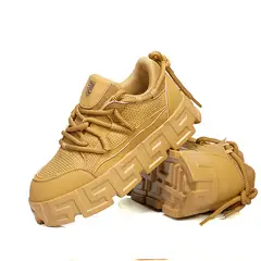 DANWEILE - Zapatos casuales de suela gruesa de moda para hombre Caqui