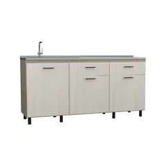 FMFURNITURE - Mueble Base Cocina 3 Puertas 2 Cajones Fm-003E Beige Y Café Claro