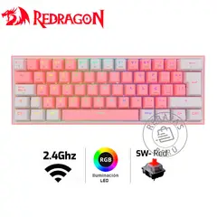 REDRAGON - Teclado Mecánico Gamer FIZZ PRO Wireless 60% RGB PinkWhite