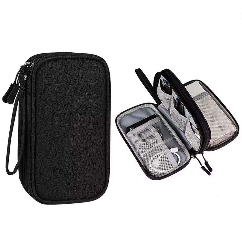 Estuche Organizador Porta Cable Cargador Mediano Doble Capa Negro