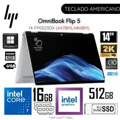 HP - Laptop OmniBook 5 Flip 14-FP0023DX Intel Core 7 150U 16GB RAM 512GB SSD 14" 2K Touch - Silver