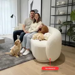 GENERICO - Sofá Surco 3 Cuerpos 230 cm x 85 cm Bouclé Ovejero Marfil antifluido