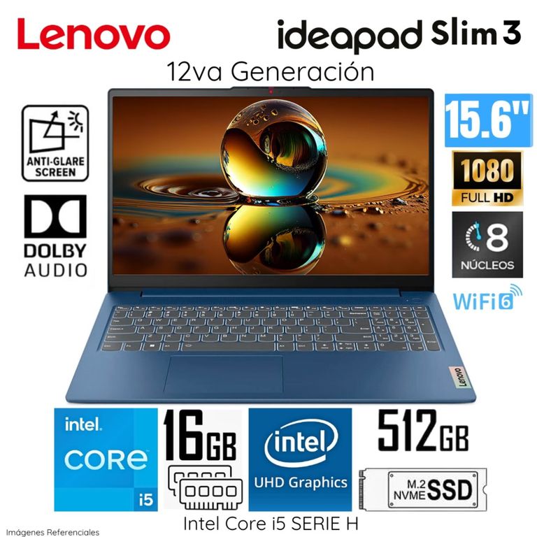 Laptop IdeaPad Slim 3 15IAH8 Intel Core I5 12450H 16GB RAM 512GB SSD 15.6" FHD 83ER001DLM
