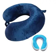 GENERICO - Collarin Almohada Viscoelástica Cuello U Gel Funda BLUE