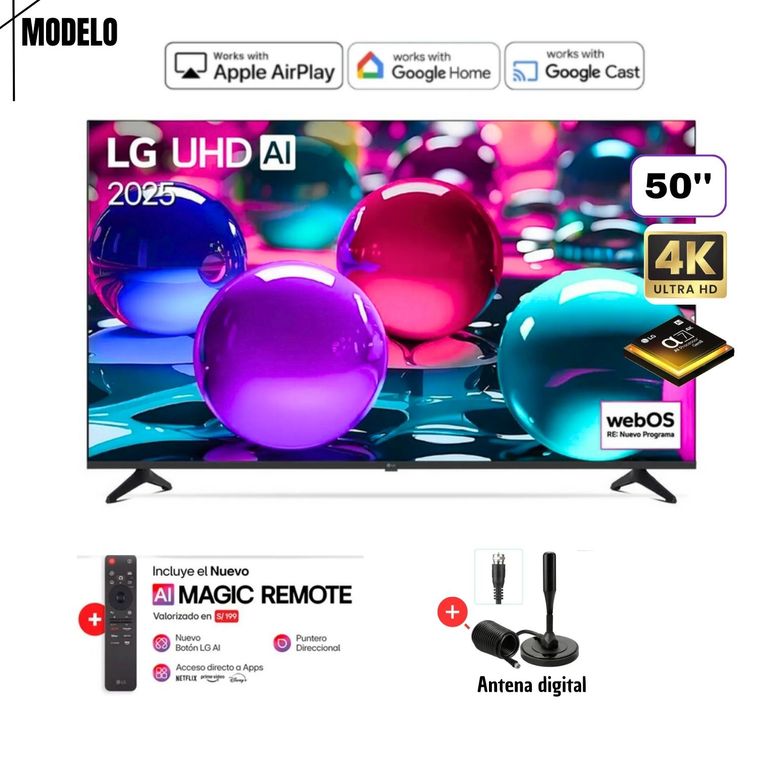 TELEVISOR 50" 50UA7300PSB UHD 4K THINQ AI + CONTROL MAGIC 2025 + ANTENA DIGITAL