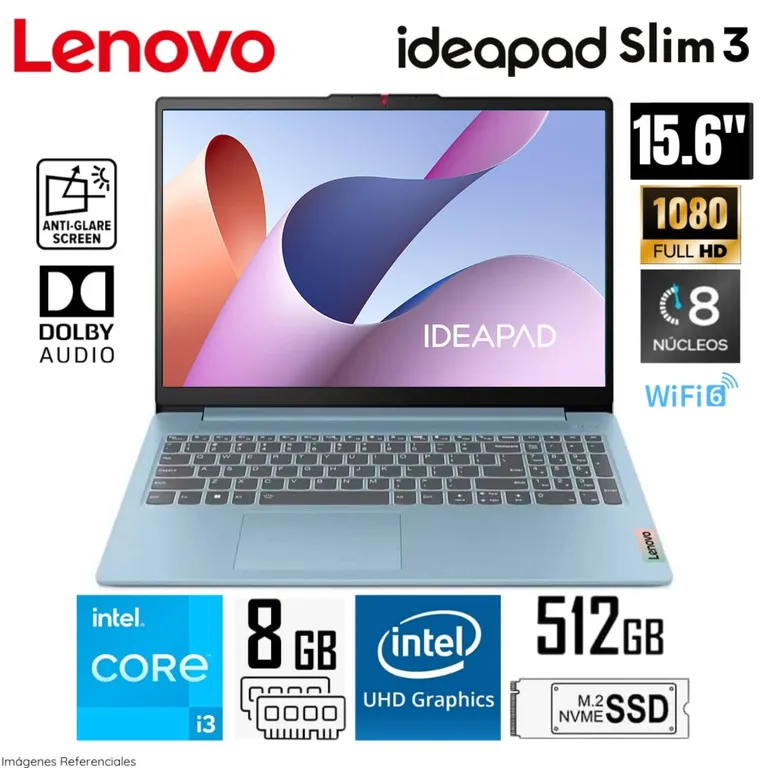 Laptop IdeaPad Slim 3 15IAN8 Intel Core i3-N305 8GB RAM 512GB SSD 15.6 FHD - 82XB003MLM