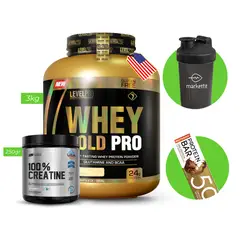 LEVEL PRO - WHEY GOLD PRO 3kg VAINILLA LP + CREATINA 250 GR UN + Regalos