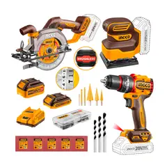 INGCO TOOLS - Combo Taladro Percutor 66nm + Sierra Circular + Lijadora 20v