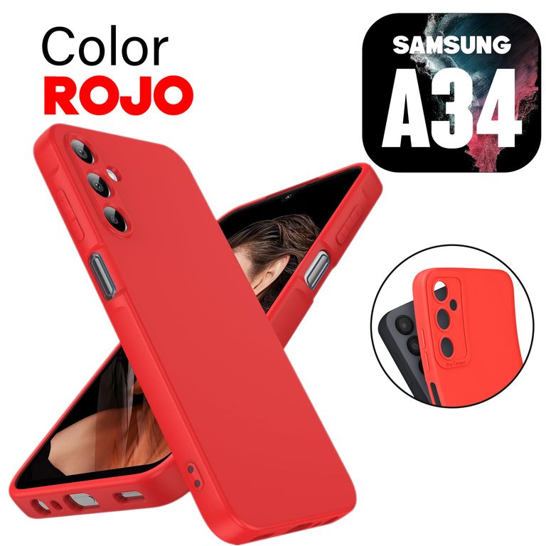 Silicone Case para Samsung A34 Color Rojo Con Marca