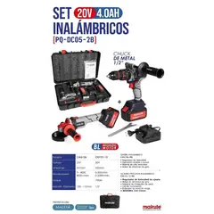 MAKUTE - COMBO AMOLADORA INALAMBRICA DE 20V + TALADRO PERCUTOR INALAMBRICO DE 20V