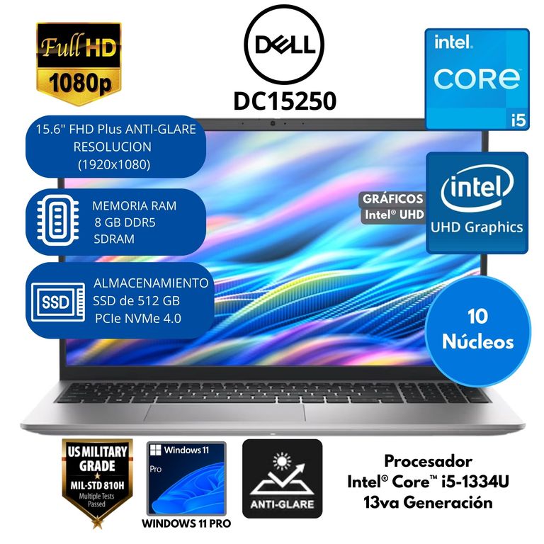 Laptop Intel Core i5 (DC15250) RAM 8 GB SSD 512 GB 15.6" FHD Windows 11 PRO