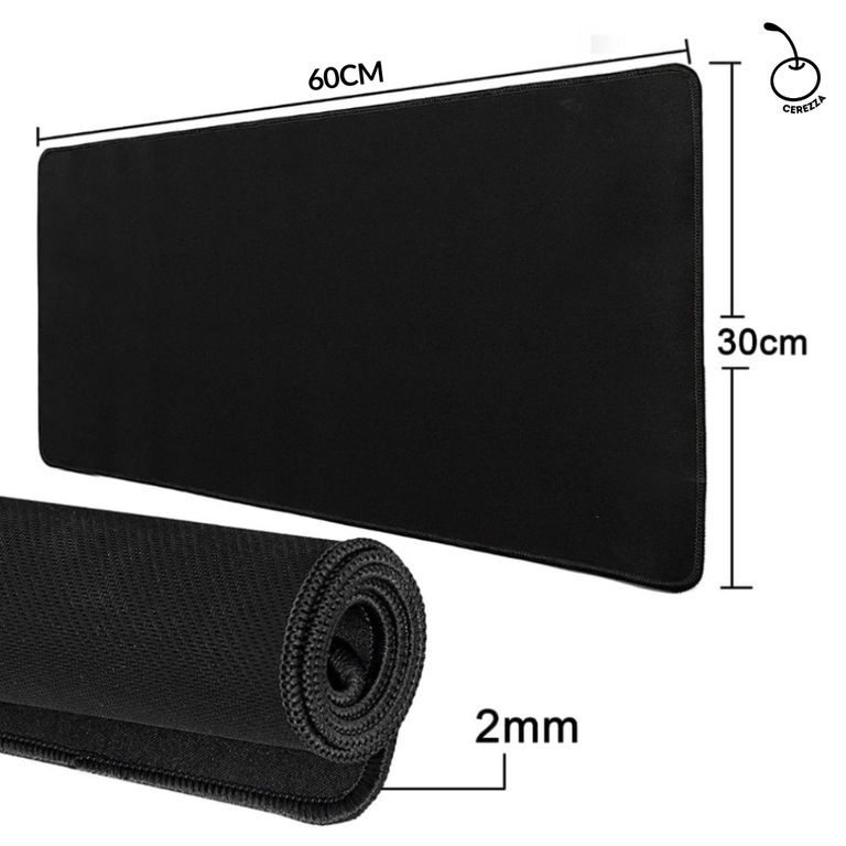 Pad Mouse Antideslizante 60cm x 30cm Alfombrilla Borde Cosido Negro