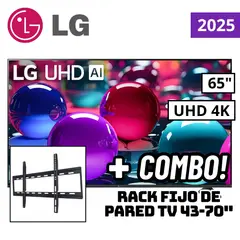 LG - TELEVISOR 65 SMART TV THINQ AI WEBOS HUB 4K UHD LED 2025 - 65UA7300PSB + RACK FIJO