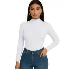 GENERICO - Polo Mujer Cafarena Manga Larga Rib Grueso Tic-13 Color Blanco