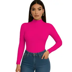 GENERICO - Polo Mujer Cafarena Manga Larga Rib Grueso Tic-13 Color Fucsia