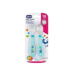 CHICCO - JUEGO DE CUBIERTOS DE METAL CELESTE DE 18 meses A MAS
