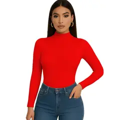 GENERICO - Polo Mujer Cafarena Manga Larga Rib Grueso Tic-13 Color Rojo