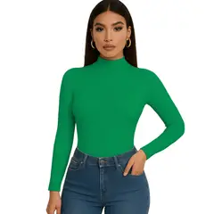 GENERICO - Polo Mujer Cafarena Manga Larga Rib Grueso Tic-13 Color Verde