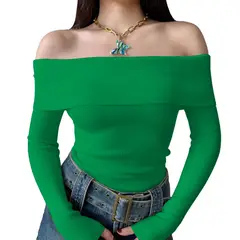 GENERICO - Polo Mujer Rumbera Manga Larga Rib Grueso New 710-16 Color Verde